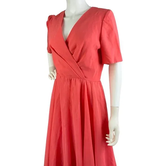 Vintage Dress1980s Special Occasion Chiffon Flair Skirt Flamingo Color Medium - Picture 6 of 7